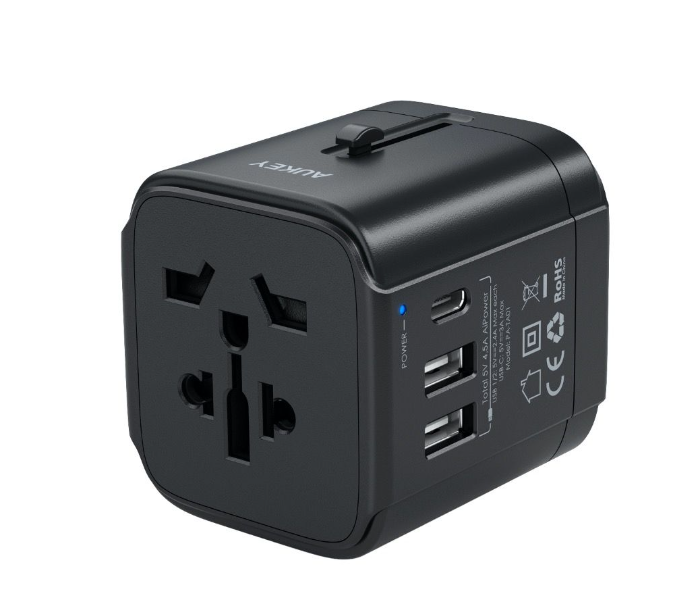 Aukey TA01B Universal Travel Adapter with One USB-C and Two USB-A Ports - Black - Zoom Image 2