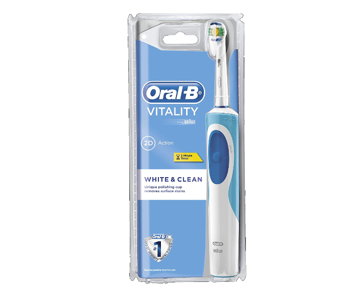 Oral B Vitality White and Clean Rechargeable Electric Toothbrush - Blue and White - Zoom Image 1