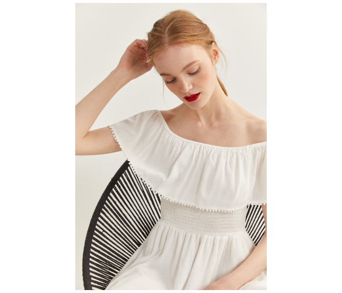 Springfield SS20 Off-Shoulder Knit Dress EU 44 For Women - White - Zoom Image 2