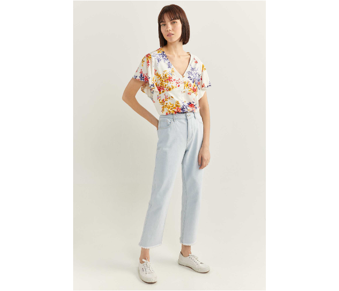 Springfield SS20 Floral Short Sleeve Blouse EU 42 For Women - Yellow and White - Zoom Image 1