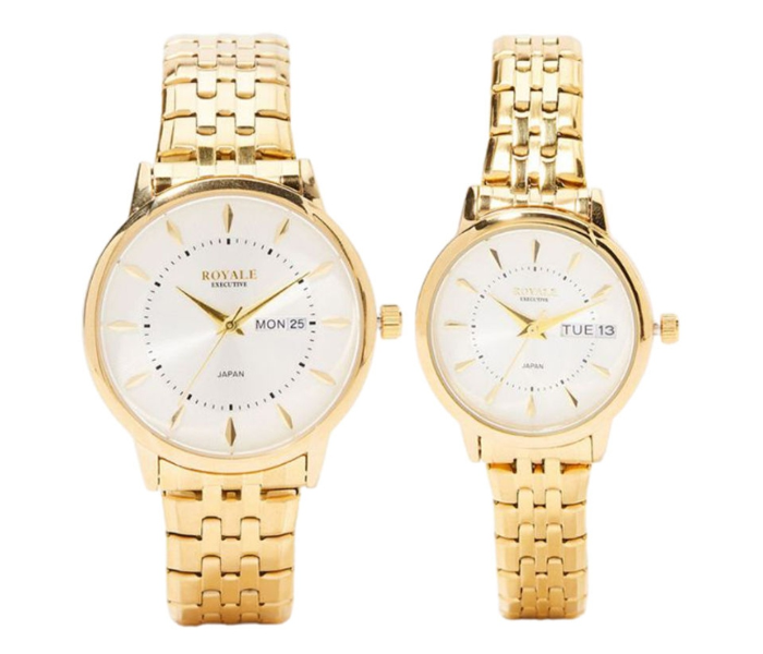 Royale Executive RE026 2 Piece Classic Metal Analog Couple Watch - Gold - Zoom Image 1