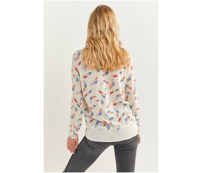 Springfield SS20 Feather Printed Long Sleeve T-Shirt Small For Women - Light Cream - Zoom Image 2