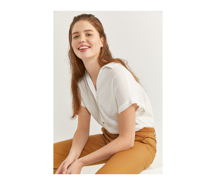 Springfield SS20 Plain Short Sleeve Blouse EU 42 For Women - Cream - Zoom Image 3