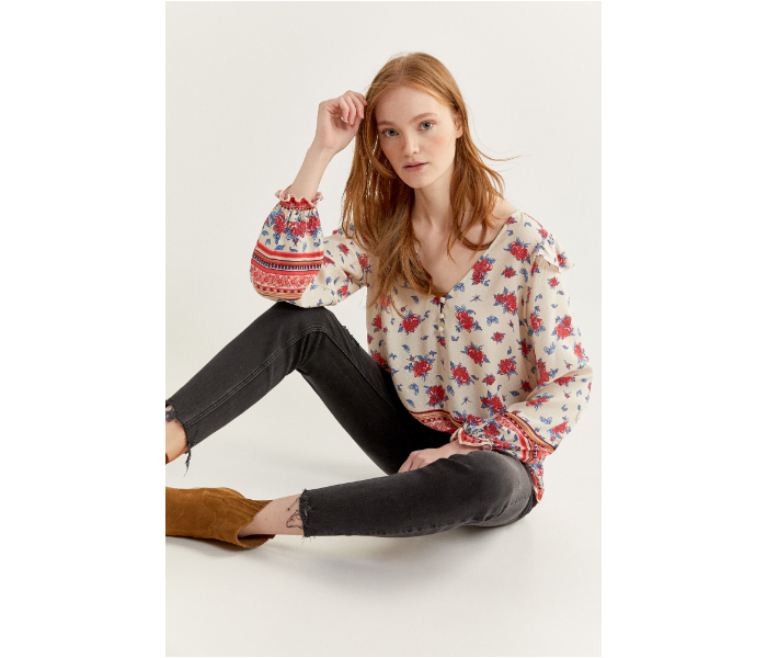 Springfield Regular Fit Long Sleeve Floral Blouse EU 40 For Women - Beige And Red - Zoom Image 1