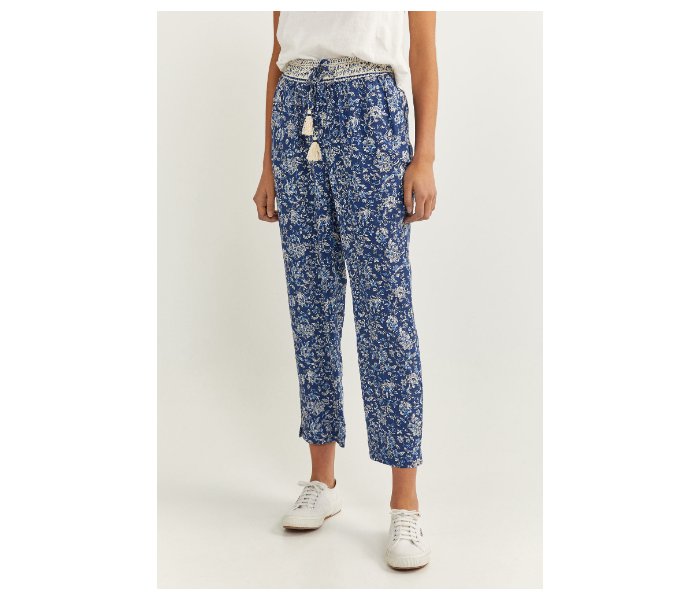 Springfield SS20 Printed Cotton Fancy Pant EU 44 For Women - Blue and White - Zoom Image 4