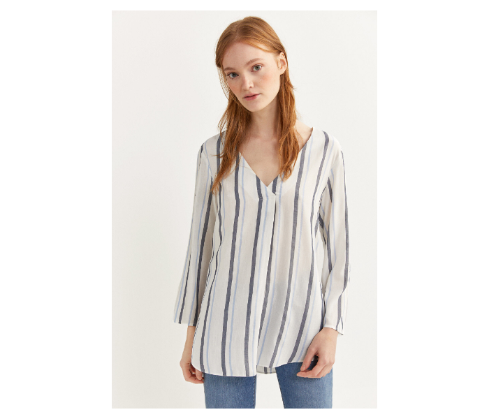 Springfield Slim Fit Long Sleeve Striped Blouse EU 36 For Women - White and Blue - Zoom Image 1