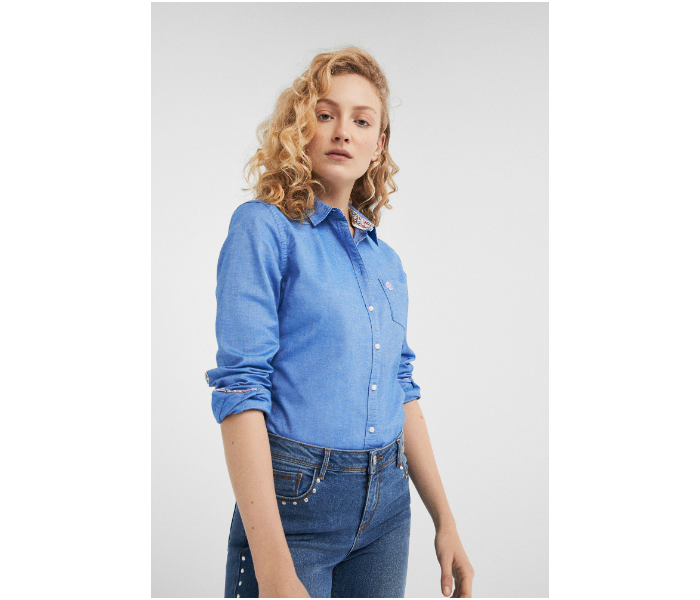 Springfield SS19 Long Sleeve Plain Blouse EU 40 For Women - Medium Blue - Zoom Image 3