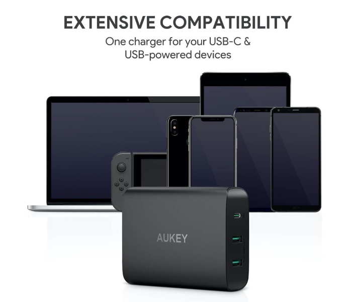 Aukey Y12 72W dual-port USB-A 12W + 1 Port USB-C with PD 60W PA - Black - Zoom Image 4