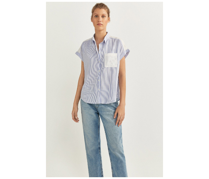 Springfield SS20 Stripe Short Sleeve Shirt EU 42 For Women - Blue and White - Zoom Image 1