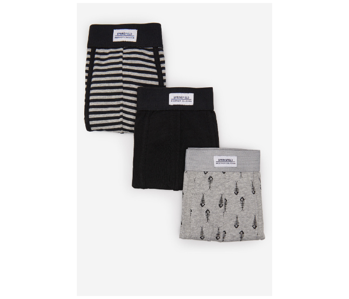 Springfield SS20 Pack of 3 Knitted Boxers And Slips Medium For Men- Black and Grey - Zoom Image 1