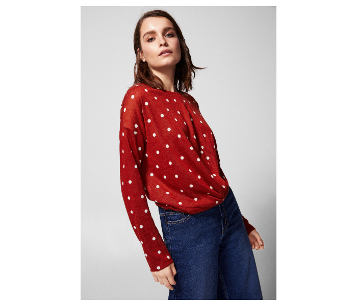 Springfield Dotted Long Sleeve T-Shirt Medium For Women - Red - Zoom Image 3