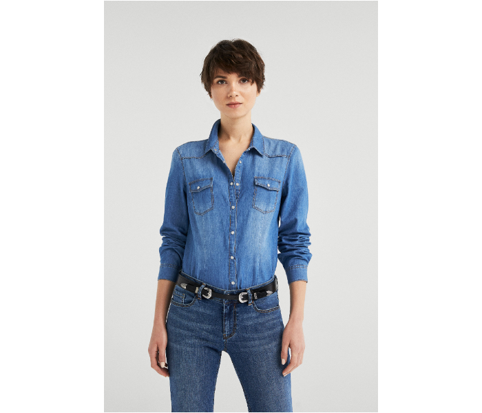 Springfield SS19 Long Sleeve Plain Blouse EU 42 For Women - Jean Blue - Zoom Image 1