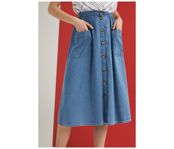 Springfield SS19 Denim Midi Skirt Large For Women - Blue - Zoom Image 2