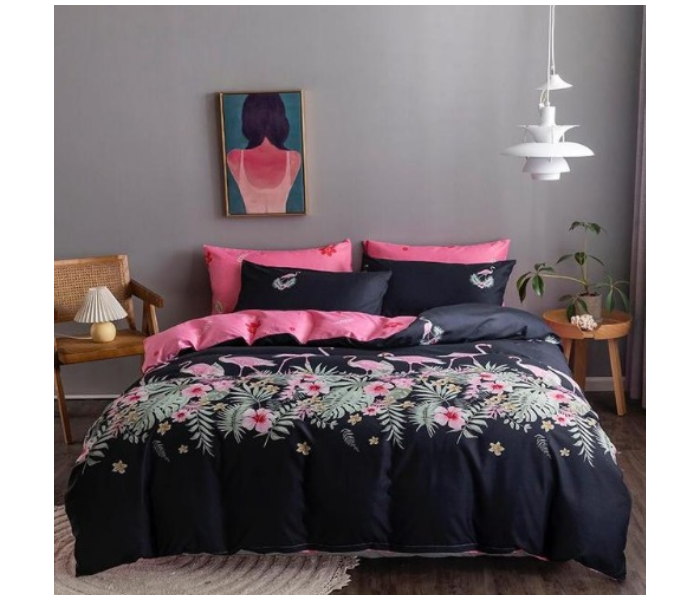 Floral 6 Pieces High Quality Cotton Double Size Bed Sheet with Quilt Cover and Pillow Case – Pink - Zoom Image