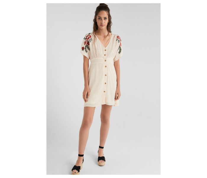 Springfield SS19 Floral Knit Dress EU 38 For Women - Beige - Zoom Image 1