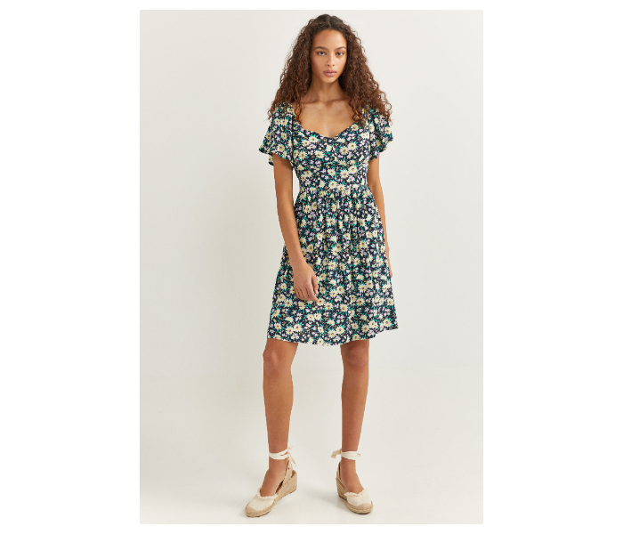 Springfield SS18 Flower Printed Knit Dress EU 40 For Women - Green and Yellow - Zoom Image 1