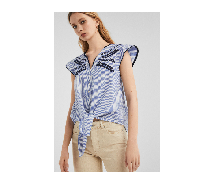 Springfield SS19 Design Short Sleeve Blouse EU 42 For Women - Light Indigo - Zoom Image 2