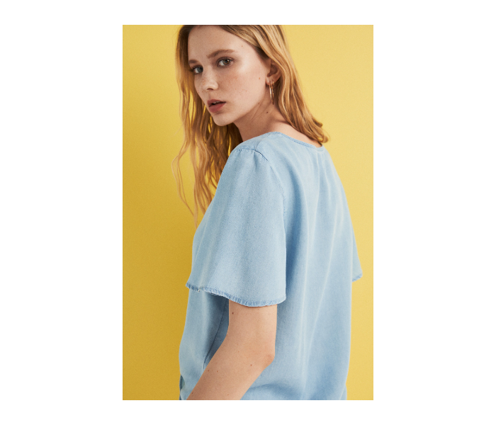 Springfield SS19 Plain Short Sleeve Blouse EU 34 For Women - Light Blue - Zoom Image 3