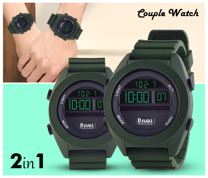 BNMI Sporty Digital Couple Watch - Green - Zoom Image 5