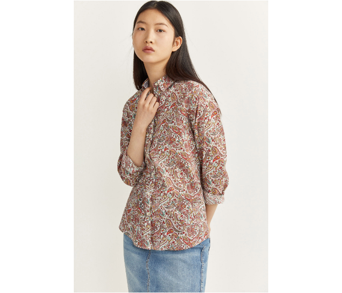 Springfield SS20 Long Sleeve Floral Blouse With Button Closure EU 36 For Women - Brown and Beige - Zoom Image 1