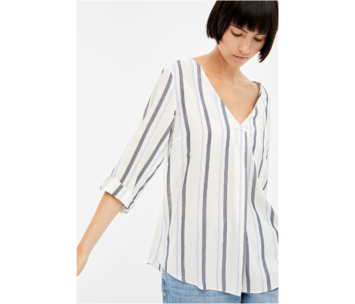 Springfield Regular Fit Long Sleeve Striped Blouse EU 40 For Women - Blue And White - Zoom Image 1