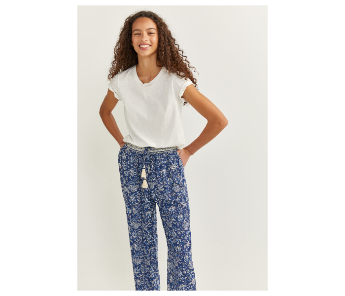 Springfield SS20 Printed Cotton Fancy Pant EU 38 For Women - Blue and White - Zoom Image 1