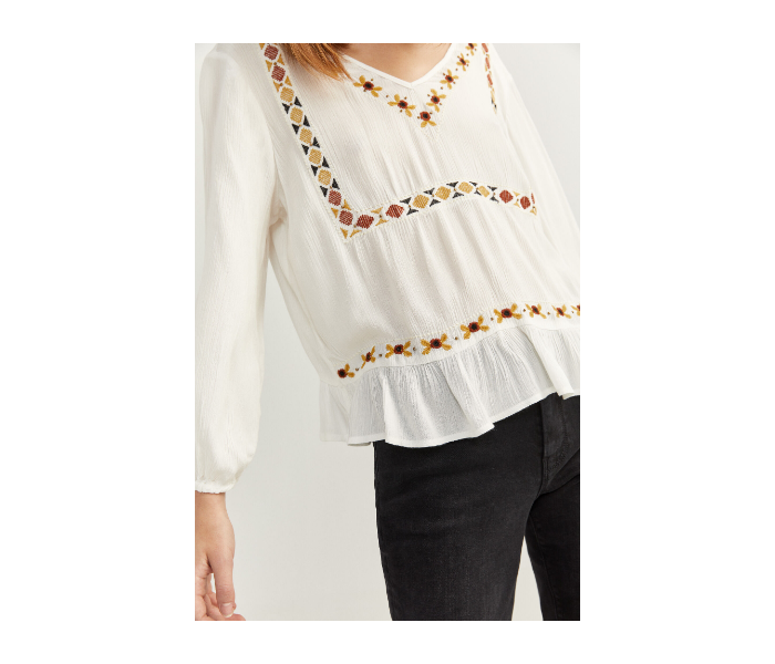 Springfield SS20 Ethnic Embroidered Shirt EU 40 For Women - Ivory - Zoom Image 2