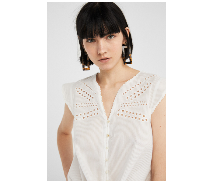 Springfield SS19 Plain Short Sleeve Blouse EU 42 For Women - White - Zoom Image 3