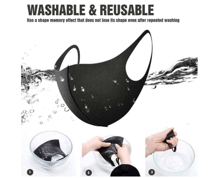 Unisex Anti Microbial Washable Neoprene Pack of 10 Fabric Face Mask - Black - Zoom Image 2