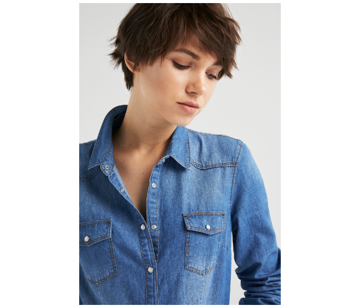 Springfield SS19 Long Sleeve Plain Blouse EU 36 For Women - Jean Blue - Zoom Image 4