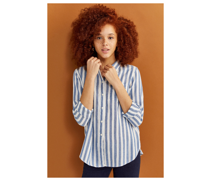 Springfield Regular Fit Long Sleeve Striped Blouse EU 40 For Women - White And Blue - Zoom Image 1