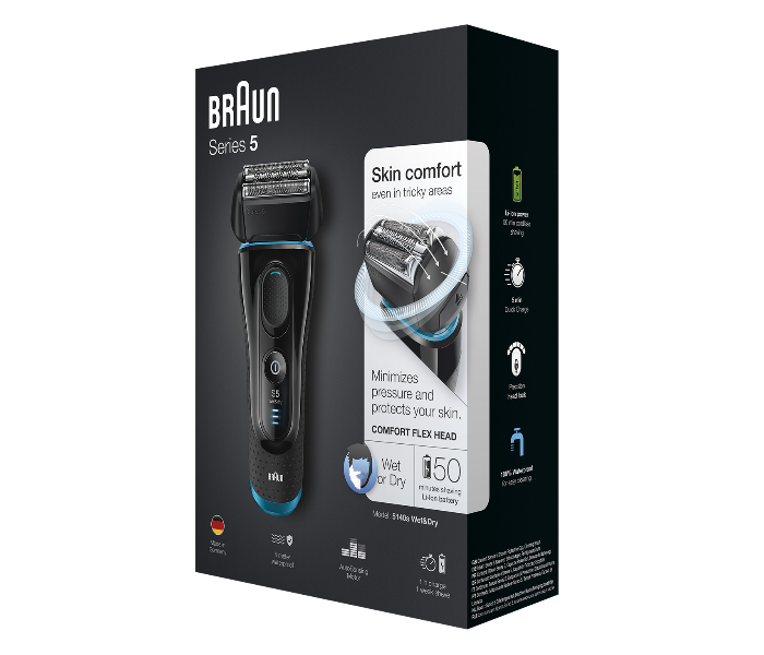 Braun 5140S Wet and Dry Shaver with Protection Cap - Black and Blue - Zoom Image 5