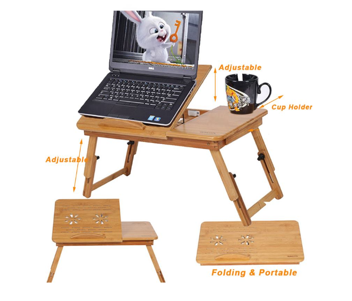 Wooden Laptop Table with Cooling Fan for Bed and Sofa - Zoom Image 4