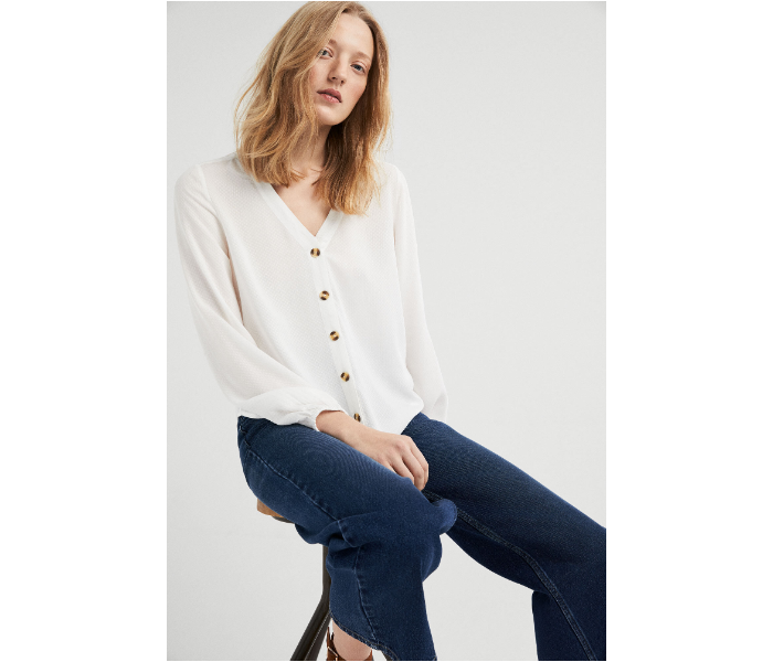 Springfield SS19 Long Sleeve Plain Blouse EU 34 For Women - White and Brown - Zoom Image 1