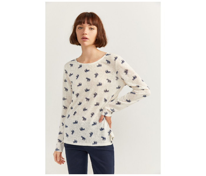 Springfield SS20 Elephant Printed Long Sleeve T-Shirt Small For Women - Ivory - Zoom Image 2