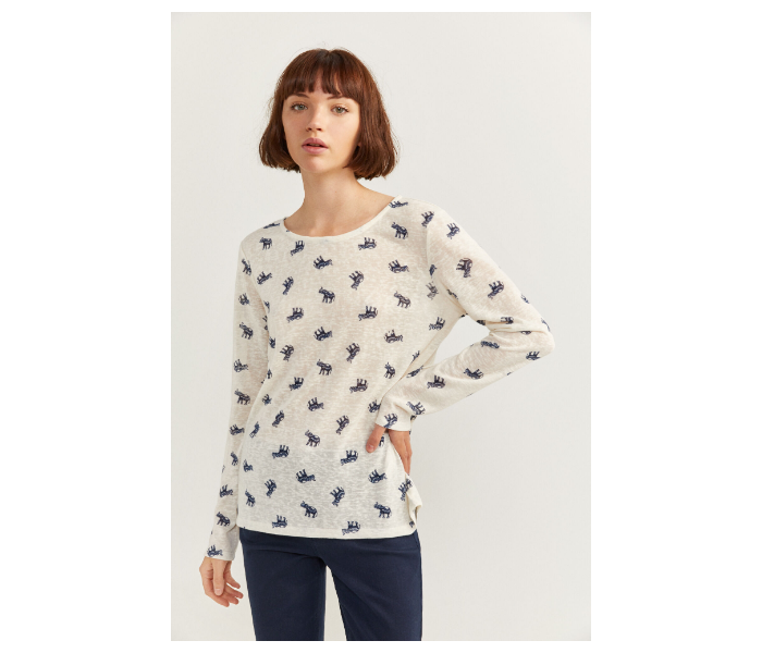 Springfield SS20 Elephant Printed Long Sleeve T-Shirt Medium For Women - Ivory - Zoom Image 2