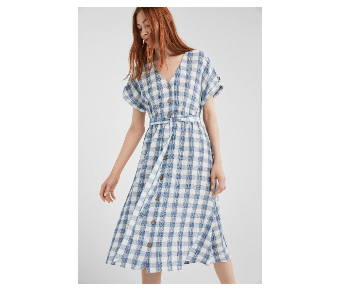 Springfield SS19 Checked Knit Dress EU 40 For Women - White and Blue - Zoom Image 2