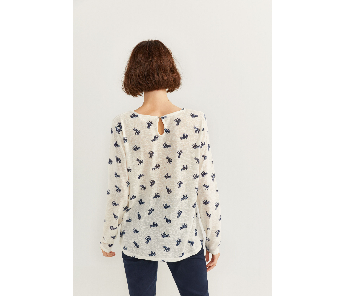 Springfield SS20 Elephant Printed Long Sleeve T-Shirt Medium For Women - Ivory - Zoom Image 4