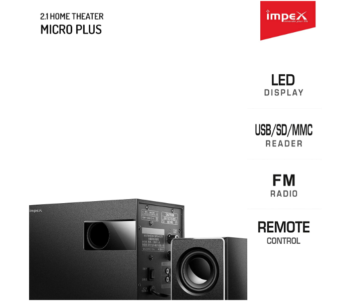 Impex HT 2115 3 piece Micro R1 2.1 Ch Multimedia Speaker System - Black - Zoom Image 3