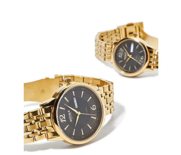 Royale Executive RE025 2 Piece Classic Metal Analog Couple Watch - Black and Gold - Zoom Image 4