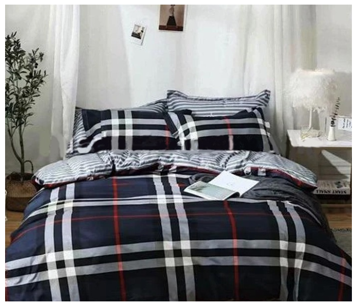 Check 6 Pieces High Quality Cotton Double Size Bed Sheet with Quilt Cover and Pillow Case – Black and White - Zoom Image 1