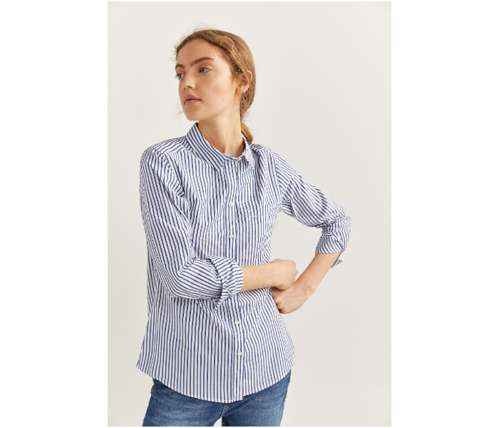 Springfield SS20 Long Sleeve Striped Shirt EU 40 For Women - Blue and White - Zoom Image 1