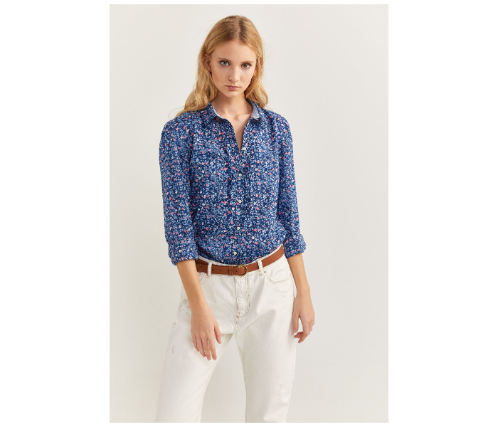 Springfield SS20 Long Sleeve Floral Blouse With Button Closure EU 40 For Women - Blue and Pink - Zoom Image 1