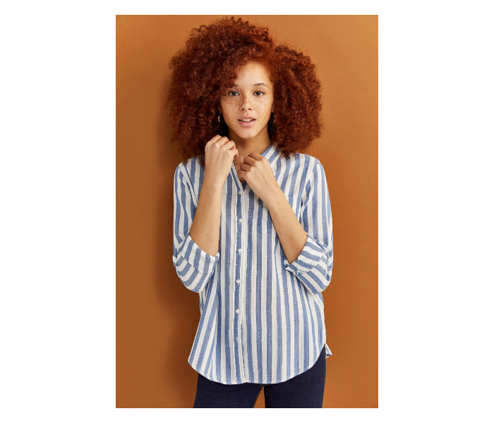 Springfield Regular Fit Long Sleeve Striped Blouse EU 36 For Women - White And Blue - Zoom Image 1