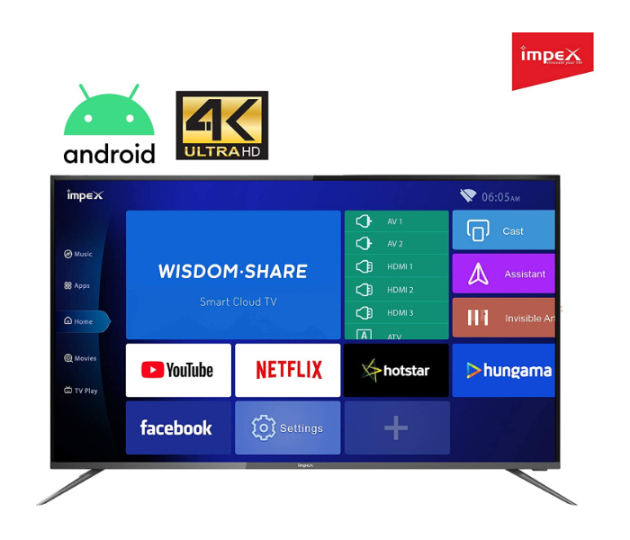 Impex Gloria 55 Inch 4K Ultra HD LED Smart TV - Black - Zoom Image 1