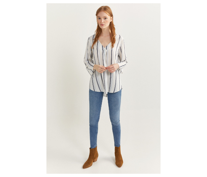 Springfield Slim Fit Long Sleeve Striped Blouse EU 38 For Women - White and Blue - Zoom Image 3