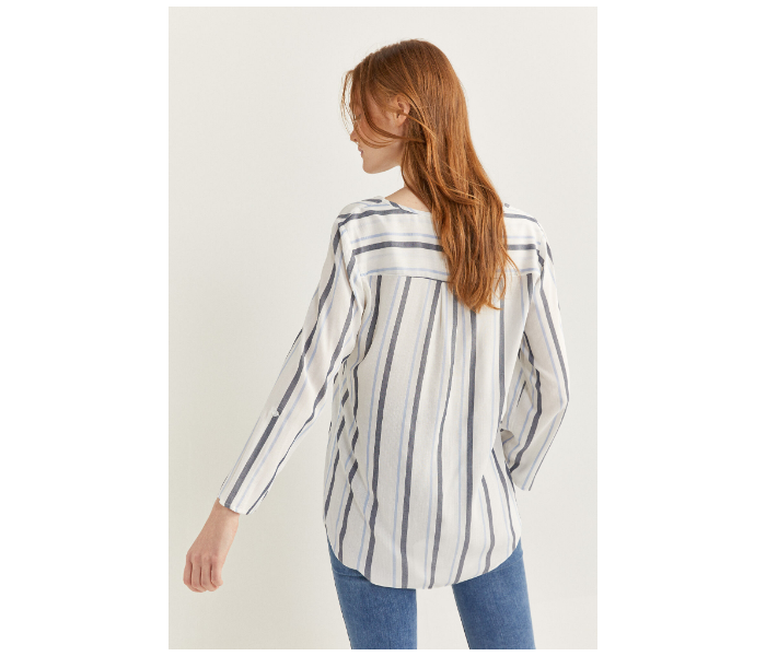 Springfield Slim Fit Long Sleeve Striped Blouse EU 42 For Women - White and Blue - Zoom Image 4