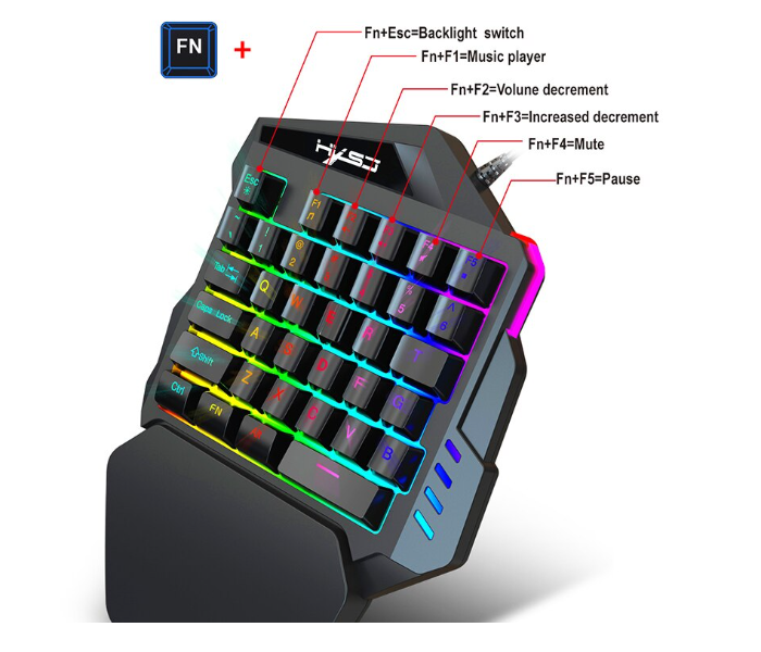 HXSJ 3 Pcs  PUBG One Hand Mini Keyboard Gaming Wired with Mouse Only for Mobile with Connector - Black - Zoom Image 3