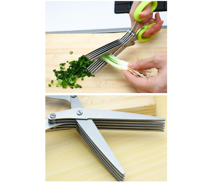 5 Layers Multi Functional Stainless Steel Scissors - Green - Zoom Image 4