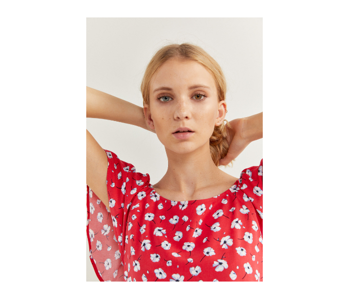 Springfield SS20 Floral Short Sleeve Blouse EU 42 For Women - Red and White - Zoom Image 2